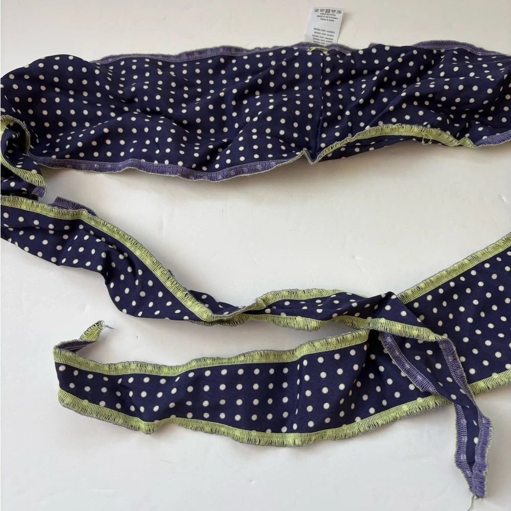 Free People Navy Polka Dot Scarf with White Dots and Green Trim